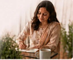 Example profile: Riya in a relaxed portrait